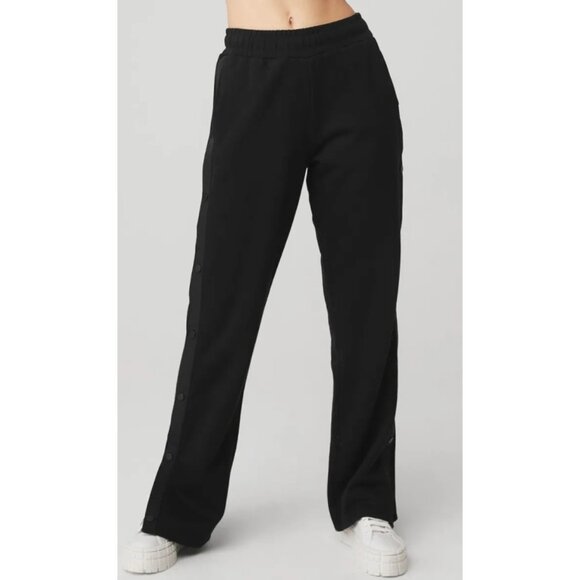 NEW Alo Courtside Tearaway Snap Pants Black High-Rise Buttons Straight Wide Leg - Picture 3 of 15